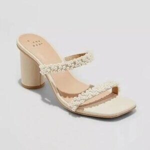 Women's Pearl Cream Block Heels with Square Toe | A New Day Size 10